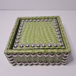 Green Croco And Silver Studded Coaster Set of Four Vintage